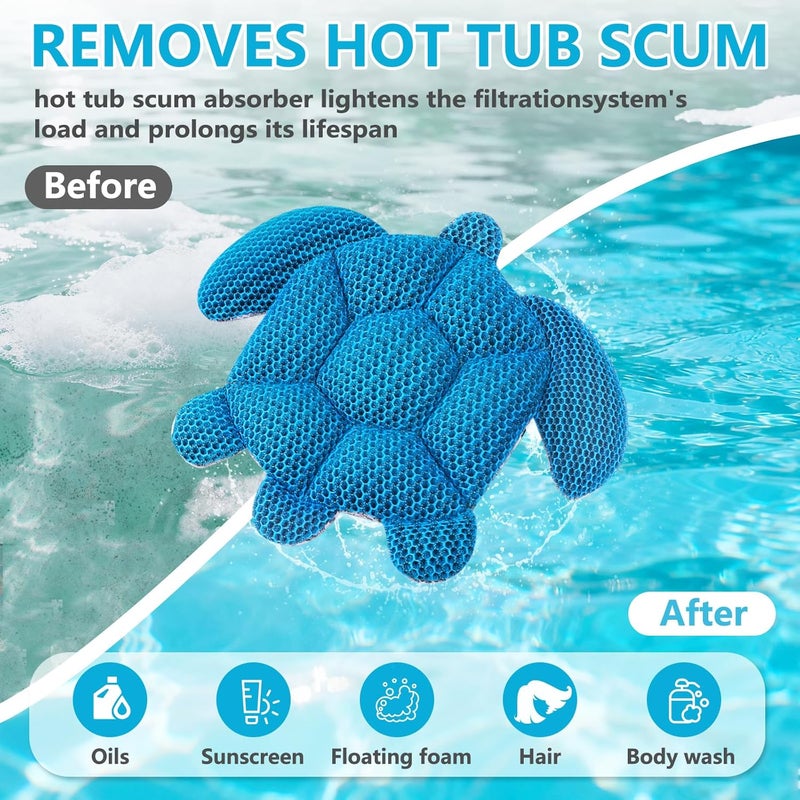 RGJ Store Hot Tub Scum Absorber Turtle, 2PCS Reusable Hot Tub Oil Absorbing Floating Sponges for Spa/Pool, Hot Tub Scum Sponge Accessories to Soak Up Oils & Keep Water Clean - Image 3